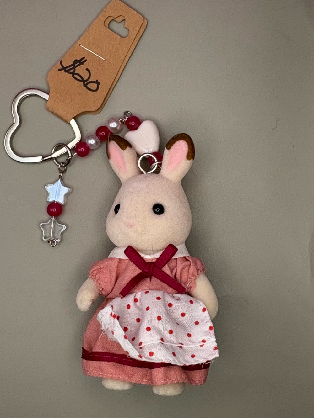 Calico critter Bunny Keychain with Bead & Star Charms